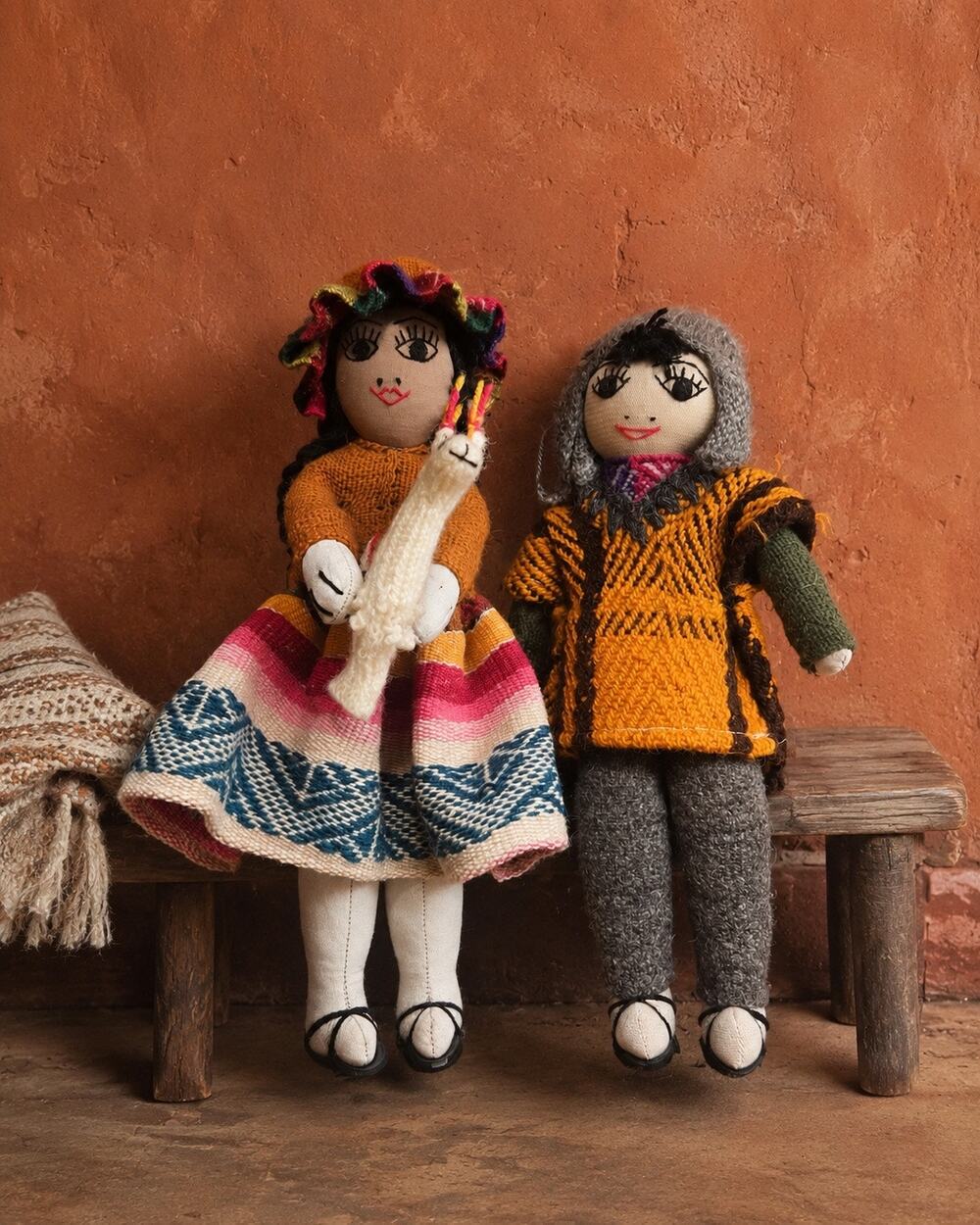 Costa Volcán Chile Handmade Folk Art Doll Couple Traditional Textile Decor